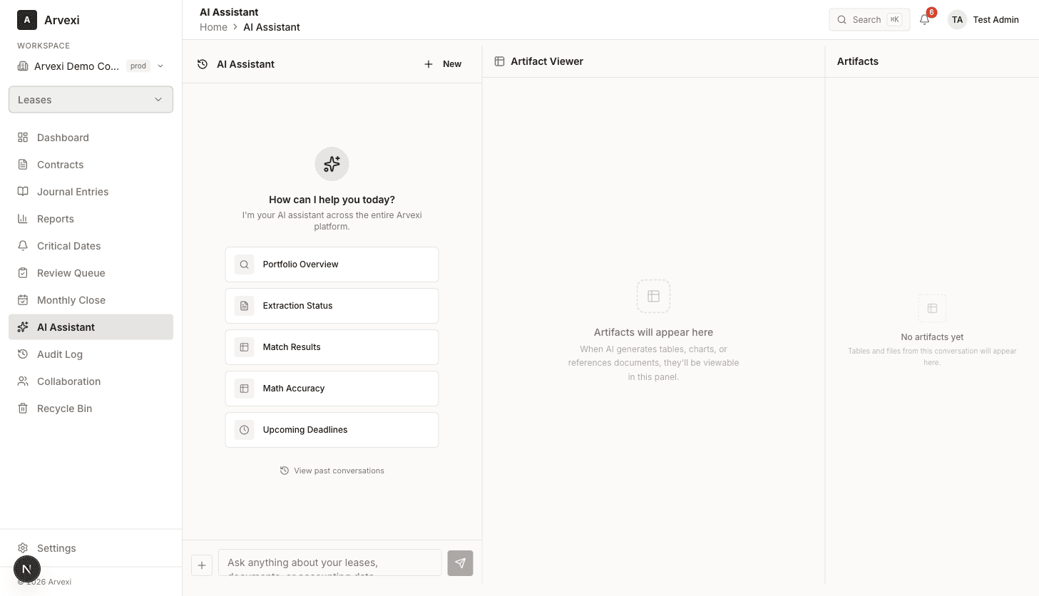 Arvexi AI Assistant analyzing lease data with natural language